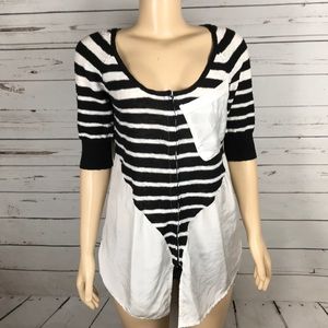 Black white stripe mixed media Free People top L